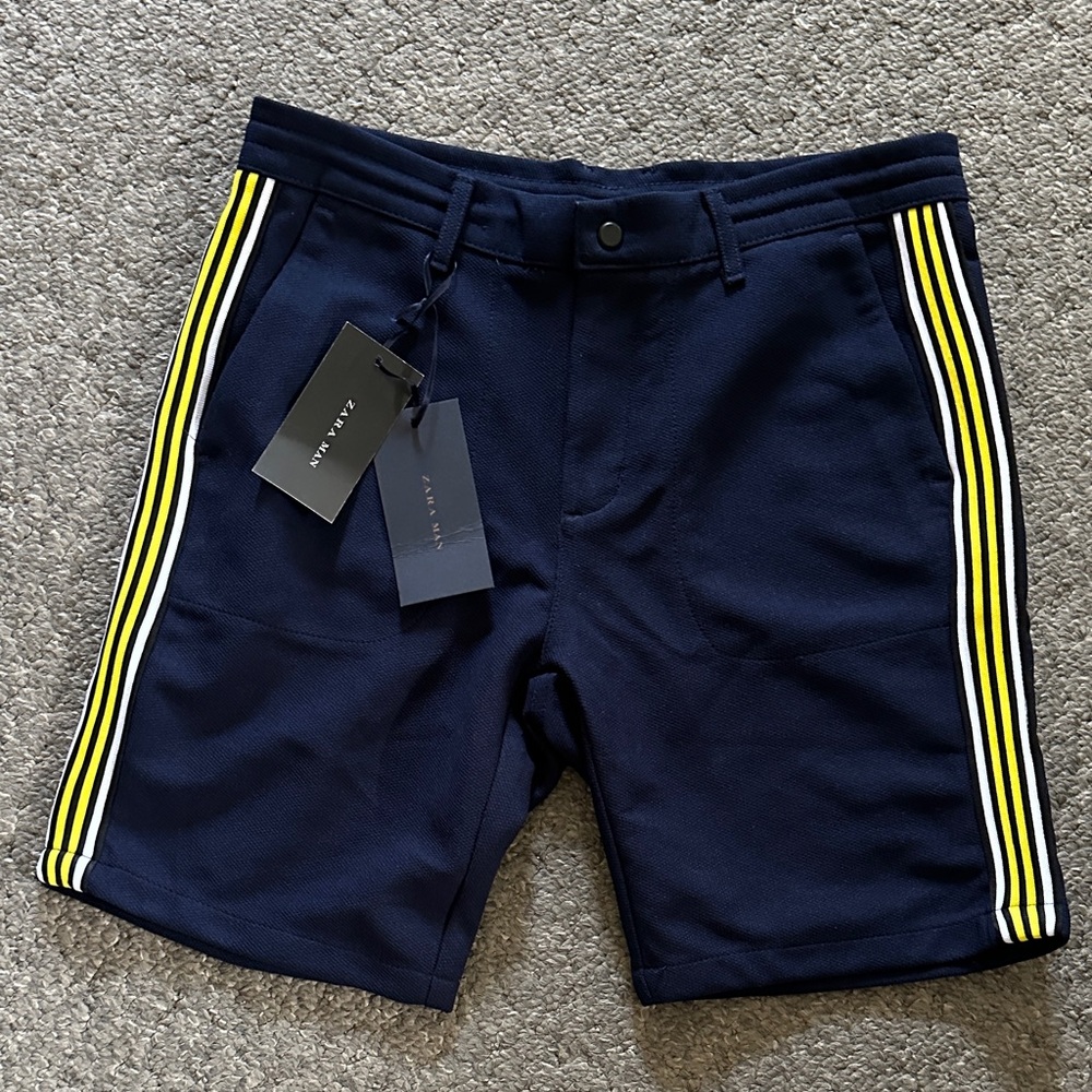 NWT Zara Man Straight Leg Navy Blue Athleisure Shorts
